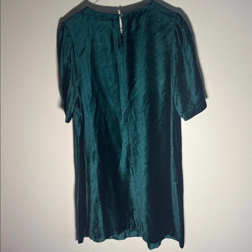 NEW J. Jill Women's Teal Green Velvet Puff Sleeve Shift Dress medium petite $129 - Picture 6 of 10